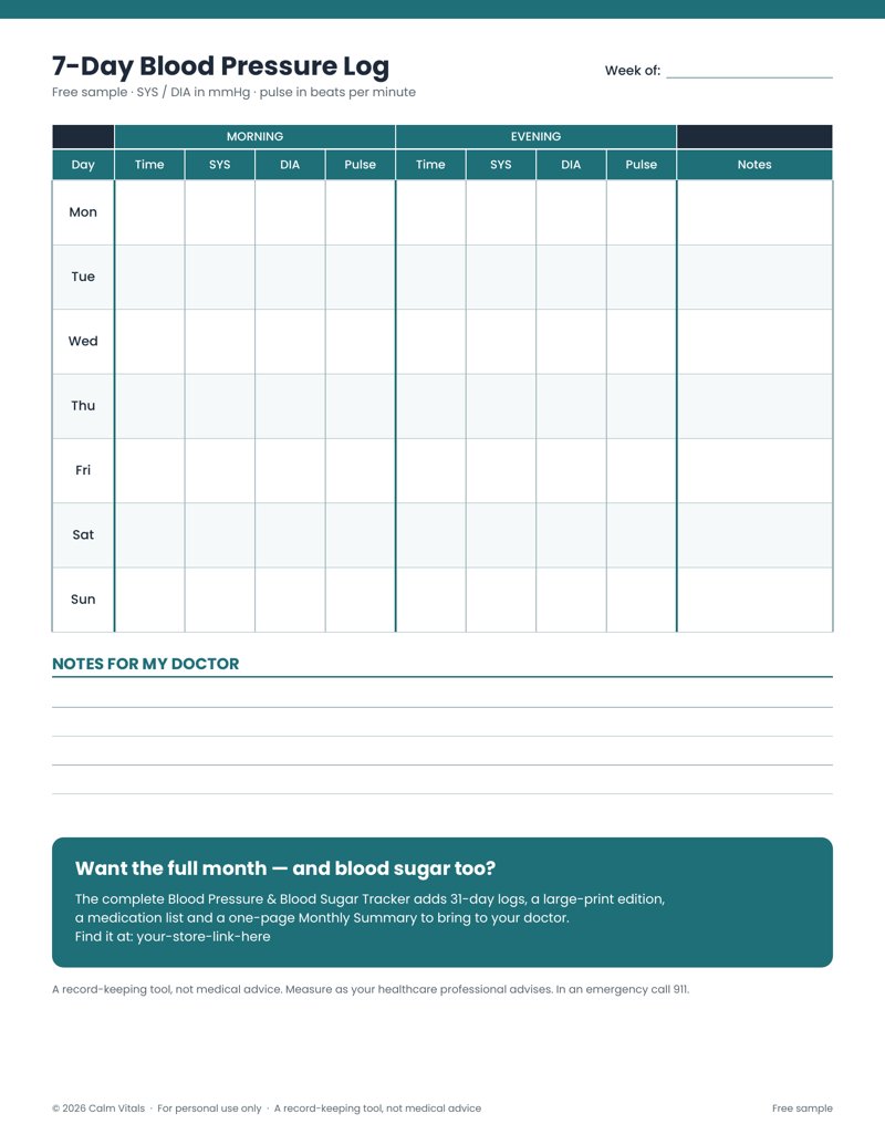 Free 7-day blood pressure log